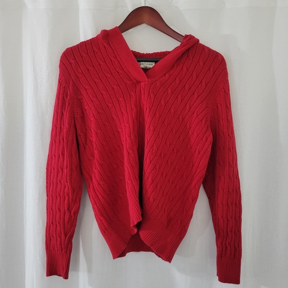 St. John's Bay Sweaters - EUC St John's Bay Red Cable Knit Hooded V-Neck Sweater